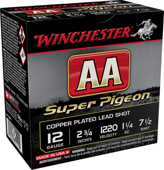 Winchester Ammu 121850 Winchester Ammo AA12SP7 AA Super Pigeon 12 Gauge 2.75" 1 1/4 oz 7.5 Shot 25 Bx/