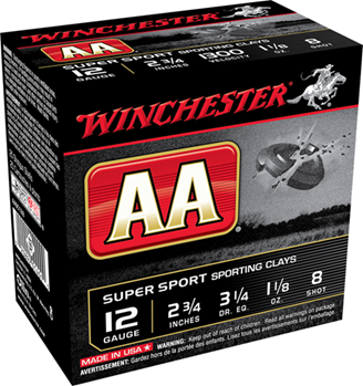 Winchester Ammu 121858 Winchester Ammo AASC128VP AA Sporting Clay 12 Gauge 2.75" 1 1/8 oz 8 Shot 100 Bx