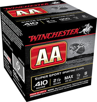 Winchester Ammu 121862 Winchester Ammo AASC418VP AA Sporting Clay 410 Gauge 2.50" 1/2 oz 8 Shot 100 Bx/