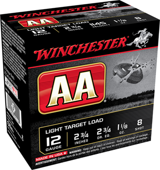 Winchester Ammu 121863 Winchester Ammo AA128VP AA Light Target Load 12 Gauge 2.75" 1 1/8 oz 8 Shot 100