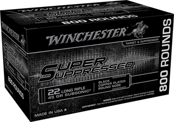 Winchester Ammu 121882 Winchester Ammo SUP22LRB Super Suppressed  22 LR 45 gr Black Copper Plated Round