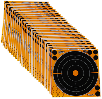 122482 Allen 15221 EZ Aim Splash Self-Adhesive Paper 8" x 8" Bullseye Black/Orange 30 P