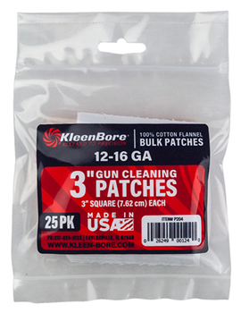 Kleen-bore 123741 Kleen-Bore P204 Super Shooter Cleaning Patches Cotton 25 Pack 3" Square 12-16GA
