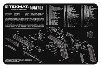 Tekmat 124466 TekMat TEKR17RUGER-SR9 Ruger SR 9 Cleaning Mat Black/White Rubber 17" Long Ruger