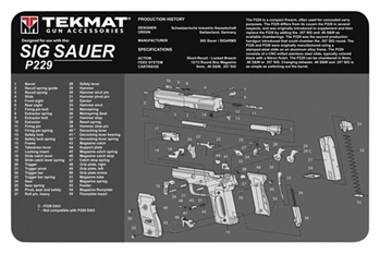 Tekmat 124469 TekMat TEKR17SIGP229 Sig Sauer P229 Cleaning Mat Black/White Rubber 17" Long Sig