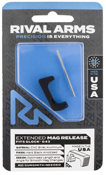 124559 Rival Arms RA72G003A Magazine Release  Extended Black Anodized Aluminum for Gloc
