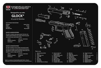 Tekmat 126220 TekMat TEKR20GLOCK4243 Glock 42/43 Ultra Cleaning Mat Black/White Rubber 20" Lon