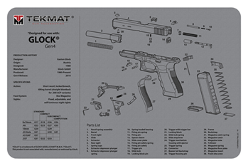 Tekmat 126221 TekMat TEKR20GLOCKG4GY Glock Gen4 Ultra Cleaning Mat Gray Rubber 20" Long Glock
