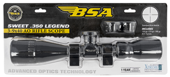 Bsa Optics 128507 BSA 35039X40AOWRTB Sweet 350 Legend Matte Black 3-9x 40mm AO 1" Tube 30/30 Retic
