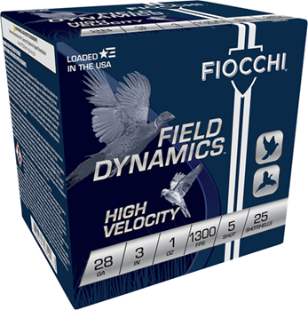 Fiocchi Ammunit 129245 Fiocchi 283HV5 Field Dynamics High Velocity 28 Gauge 3" 1 oz 5 Shot 25 Bx/10 Cs