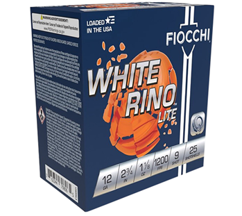 Fiocchi Ammunit 129263 Fiocchi 12WRNL9 White Rino Lite 12 Gauge 2.75" 1 1/8 oz 9 Shot 25 Bx/10 Cs