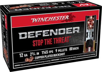 Winchester Ammu 132173 Winchester Ammo SB1200PD Defender Copper 12 Gauge 2.75" 9 Pellets 00 Buck Shot 1