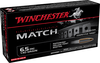 Winchester Ammu 132179 Winchester Ammo S65PM Match  6.5 PRC 140 gr Sierra MatchKing Hollow Point Boat-T