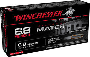 Winchester Ammu 133377 Winchester Ammo S68WM Match  6.8 Western 170 gr Sierra MatchKing Hollow Point Bo
