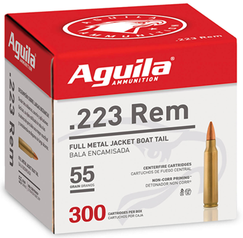 Aguila Ammuniti 133695 Aguila 1E223108 Rifle  223 Rem 55 gr Full Metal Jacket (FMJ) 300 Bx/ 4 Cs