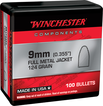 Winchester Ammu 133824 Winchester Ammo  Centerfire Handgun Reloading 9mm .355 124 gr Full Metal Jacket