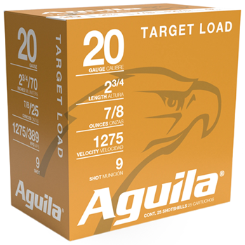 Aguila Ammuniti 138549 Aguila 1CHB2039 Target Load Standard Velocity 20 Gauge 2.75" 7/8 oz 9 Shot 25 Bx