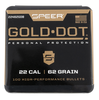 Cci/speer 139875 CCI 22462GDB Gold Dot Rifle Bullet 224 Cal .22 62 gr Gold Dot Soft Point 100 Per