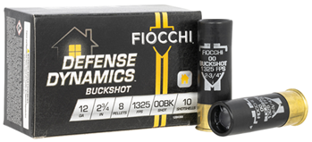 Fiocchi Ammunit 140324 Fiocchi 12BK008 Defense Dynamics  12 Gauge 2.75" 8 Pellets 00 Buck Shot 10 Bx/ 2