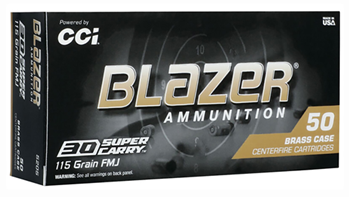 Cci/speer 142632 CCI 5205 Blazer Brass 30 Super Carry 115 gr Full Metal Jacket Flat Nose (FMJFN)