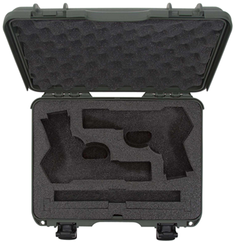 Nanuk (plastica 146619 Nanuk 910CLASG6 910 Classic 2 Up Pistol Case Olive Polymer with Latches & Closed