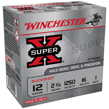 Winchester Ammu 147599 Winchester Ammo XB121VP25 Super X  12 Gauge 2.75" 1 Buck Shot 25 Bx/ 10 Cs