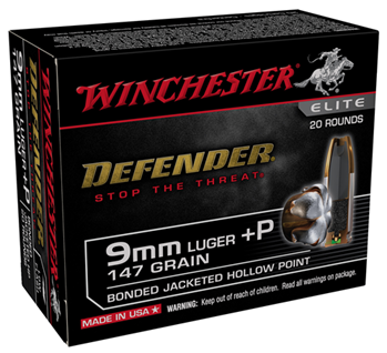 Winchester Ammu 147604 Winchester Ammo S9MMPDB2 Defender  9mm Luger +P 147 gr Bonded Jacket Hollow Poin