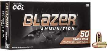 Cci/speer 15825 CCI 5202 Blazer 380 ACP 95 GR Full Metal Jacket 50 Bx/ 20 Cs