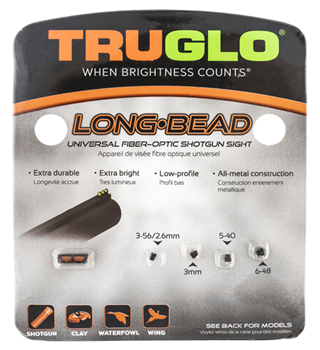 16751 Truglo TG947UR Long Bead  Metal Universal Shotgun Red Fiber Optic Black