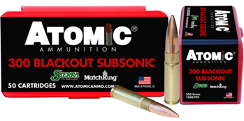 Atomic Ammuniti 26143 Atomic 00465 Rifle Subsonic 300 Blackout 220 gr Hollow Point Boat-Tail (HPBT) 50