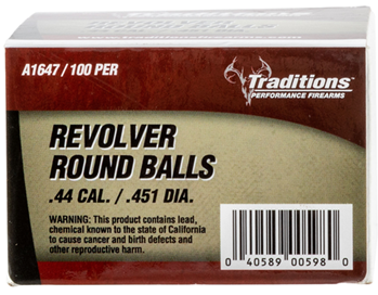 Traditions Inc 30900 Traditions A1647 Revolver  44 Cal Lead Ball .451 Dia 140 gr 100
