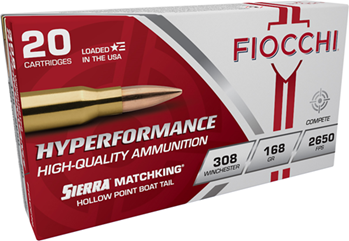 Fiocchi Ammunit 33160 Fiocchi 308MKB Exacta Match 308 Win 168 gr Sierra MatchKing Hollow Point Boat-Ta