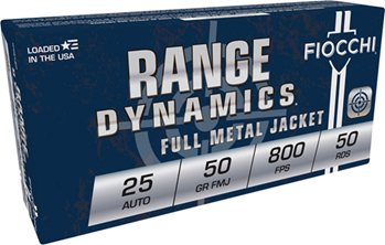 Fiocchi Ammunit 33436 Fiocchi 25AP Pistol Shooting Dynamics 25ACP 50GR FMJ 50 Box/20 Case