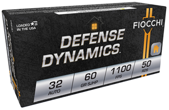 Fiocchi Ammunit 33458 Fiocchi 32APHP Defense Dynamics  32 ACP 60 gr Jacketed Hollow Point (JHP) 50 Bx/