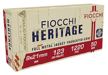 Fiocchi Ammunit 34011 Fiocchi 9X21 Heritage  9x21mm IMI 123 gr Full Metal Jacket Truncated-Cone 50 Bx/