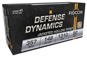 Fiocchi Ammunit 34028 Fiocchi 357E Defense Dynamics  357 Mag 148 gr Jacketed Hollow Point (JHP) 50 Bx/
