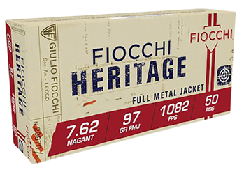 Fiocchi Ammunit 34155 Fiocchi 762A Heritage  7.62x38mmR Nagant 97 gr Full Metal Jacket (FMJ) 50 Bx/ 20
