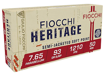 Fiocchi Ammunit 34157 Fiocchi 765B Heritage  7.65x21mm Parabellum 93 gr Semi-Jacketed Soft Point (SJSP