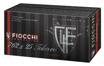 Fiocchi Ammunit 34165 Fiocchi 762TOK Specialty 7.62mmX25mm Tokarev 88GR Metal Case (FMJ) 50Bx
