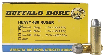 42253 Buffalo Bore Ammunition 13A/20 Heavy  480 Ruger 370 gr Lead Flat Nose (LFN) 20 B