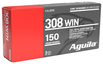 44462 Aguila 1E308110 Rifle  308 Win 150 gr Full Metal Jacket Boat-Tail (FMJBT) 20 Bx/