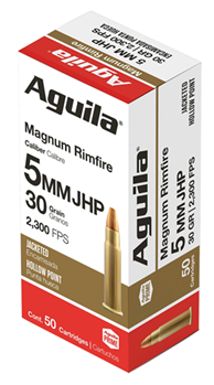 44473 Aguila 1B222406 5mm Remington Rimfire Magnum (RFM) 30 GR Jacketed Hollow Point 5