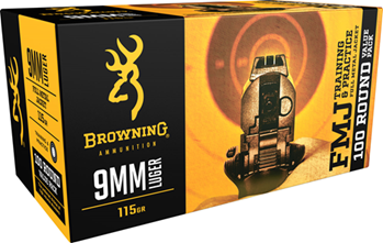 Browning Ammuni 44526 Browning Ammo B191800094 Training & Practice  9mm Luger 115 GR Full Metal Jacket