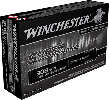 Winchester Ammu 46614 Winchester Ammo SUP308 Super Suppressed  308 Win 168 gr Open Tip Range 20 Bx/10