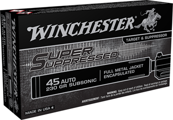 Winchester Ammu 46637 Winchester Ammo SUP45 Super Suppressed  45 ACP Subsonic 230 gr Encapsulated Full