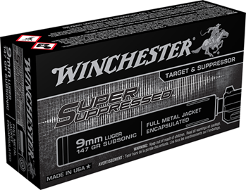 Winchester Ammu 46638 Winchester Ammo SUP9 Super Suppressed  9mm Luger Subsonic 147 gr Encapsulated Fu