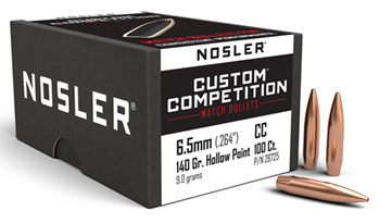 48664 Nosler 26725 Custom Competition  6.5 Creedmoor .264 140 gr Hollow Point Boat-Tai