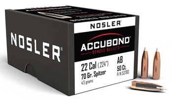 50345 Nosler 53780 AccuBond  22 Caliber .224 70 GR Spitzer 50 Per Box