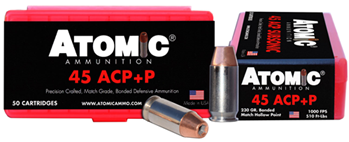 Atomic Ammuniti 50439 Atomic 00433 Pistol  45 ACP +P 230 gr Bonded Match Hollow Point 50 Bx/ 10 Cs