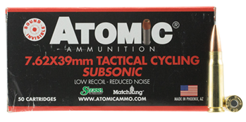 Atomic Ammuniti 50449 Atomic 00474 Rifle Subsonic 7.62x39mm 220 gr Hollow Point Boat-Tail (HPBT) 50 Bx